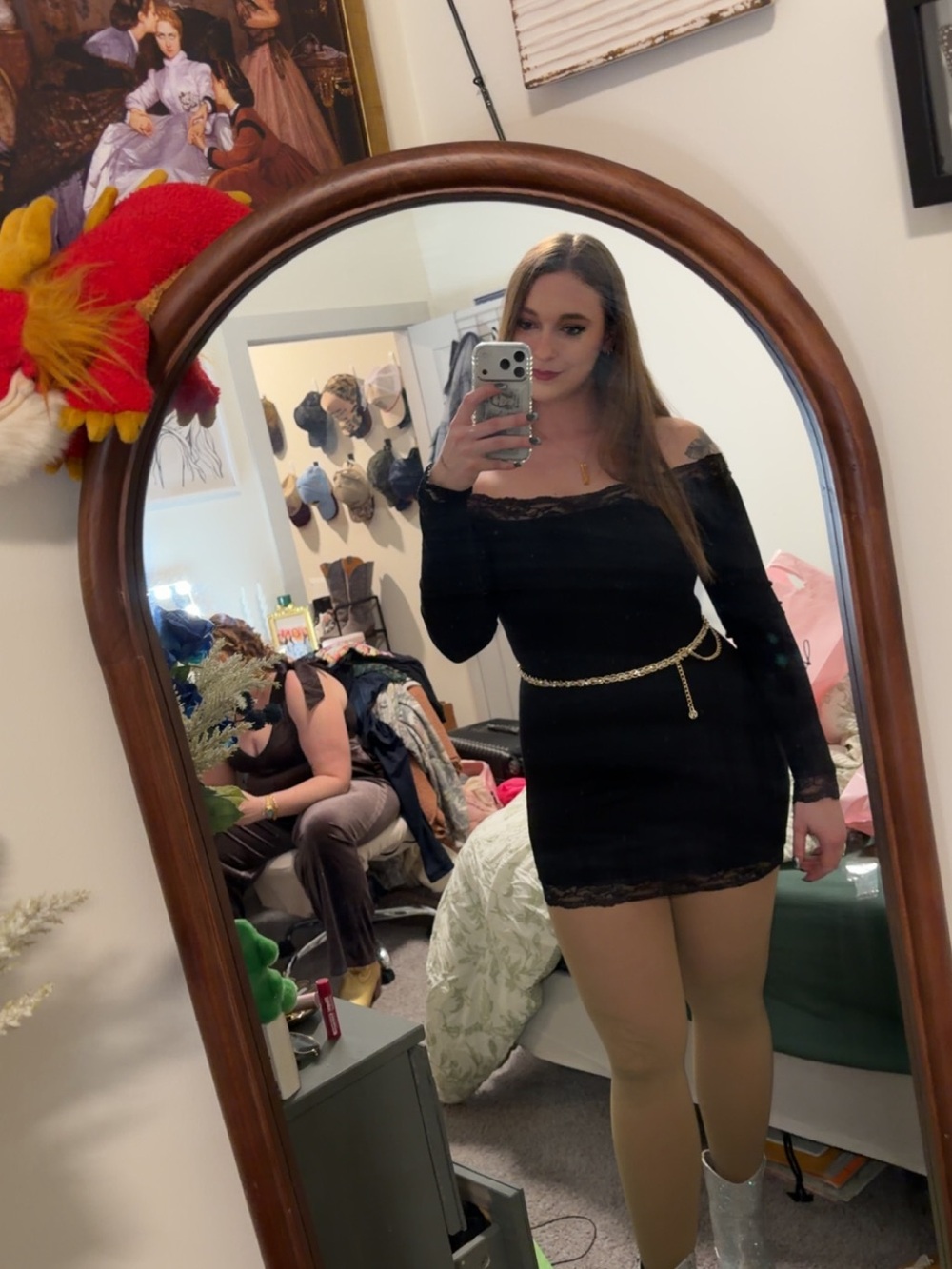 Edikted Black Off-Shoulder Lace-Trim Mini Dress